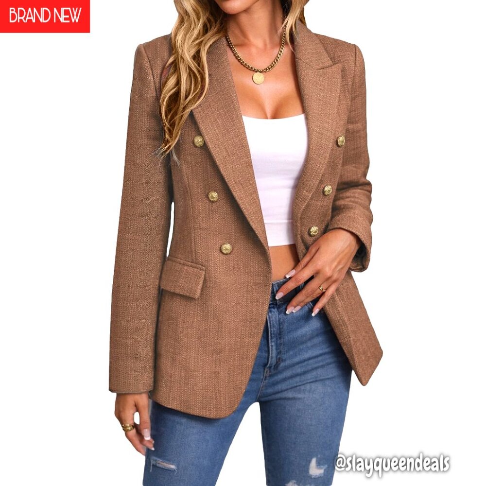 Women's Tweed Wool Blazer M, Fully Lined Business Casual Jacket with Pockets